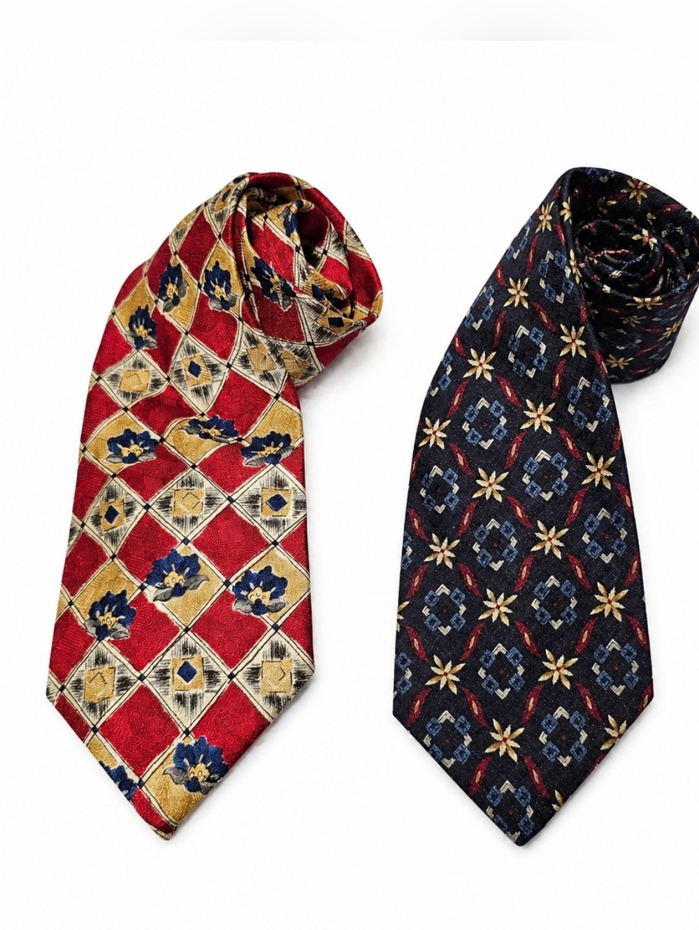Vintage Designer Silk Tie Lot Philip Wolfe & Croft Barrow 2pc Geometric Tie